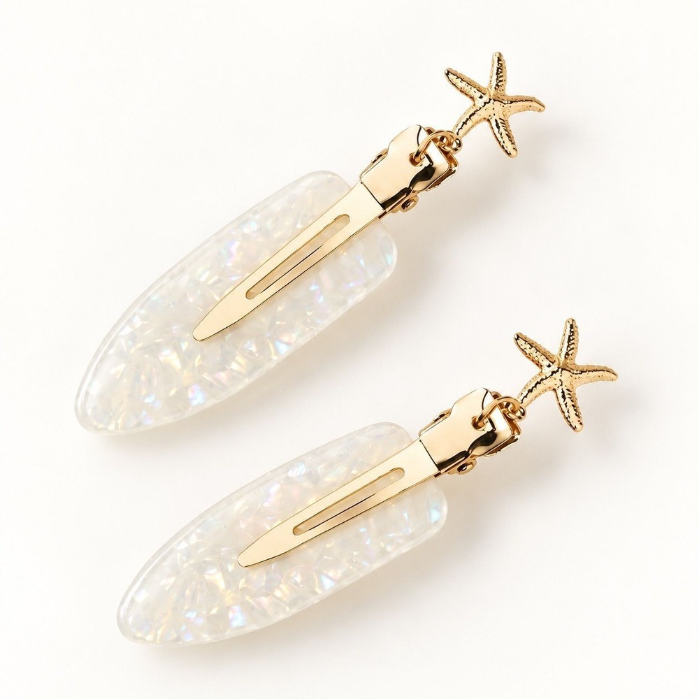 Anthro Sparkling Seaglass Set of 2 Creaseless Hair Clips NWT $18 MSRP
